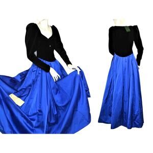 VTG New Old Stock 4 S/XS Laura Ashley Formal Gown Black Velvet Blue Long Sleeve